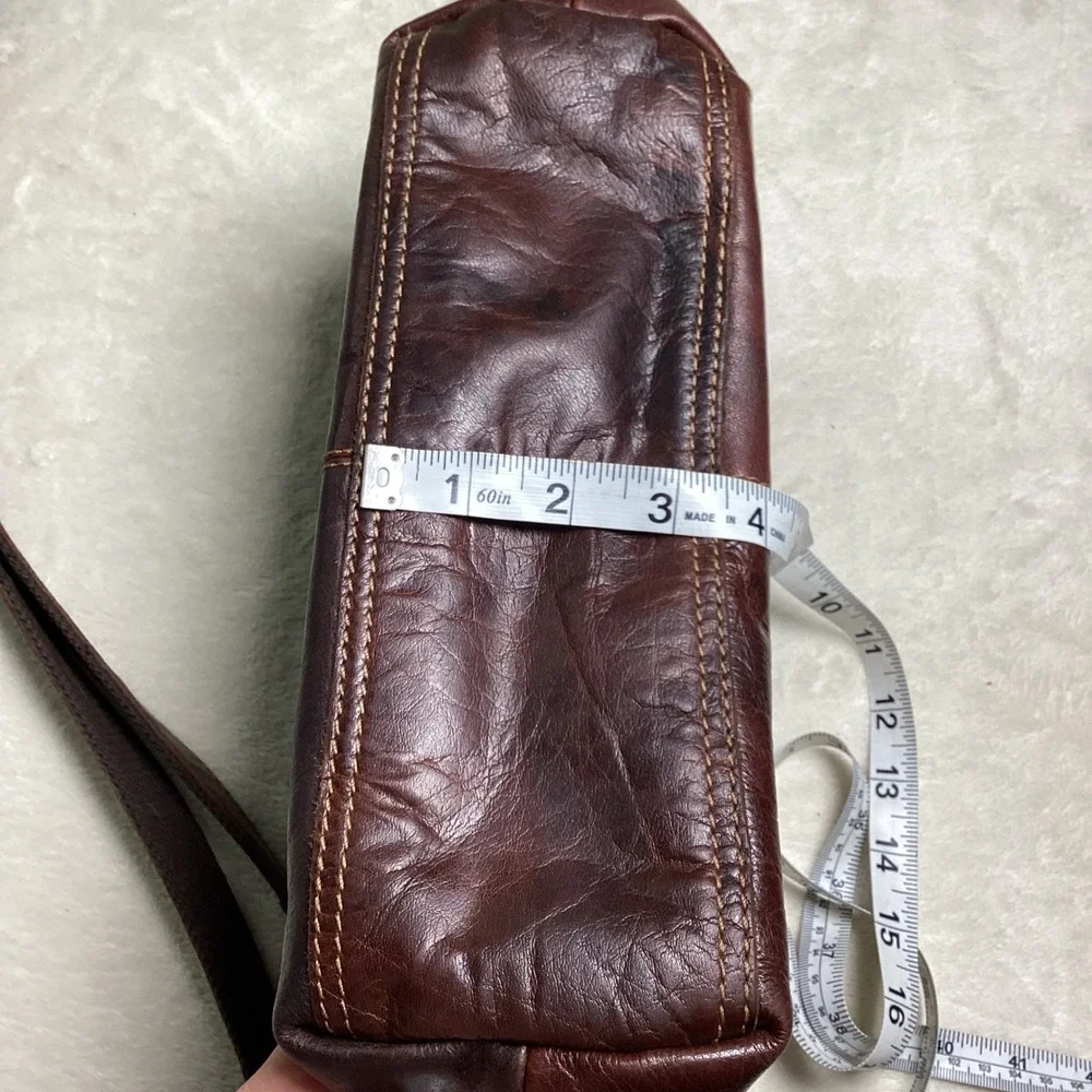 Jack Georges Dark Brown Leather Crossbody Bag Voyager Messenger Striped Lining